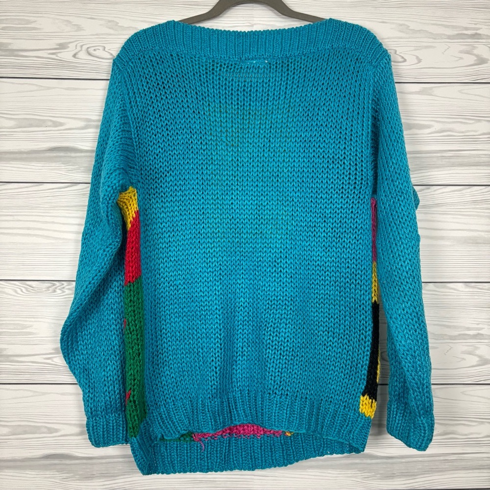 Vintage 80’s One Step Up Hand Knit Acrylic Colorblock Sweater Size Large - Picture 9 of 10